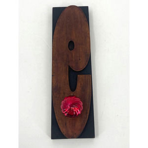 NY Times Antique Print Block Number "9" Wood Type Repurposed Knob Hanger RARE